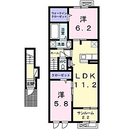 フェリーチェVII 2階2LDKの間取り