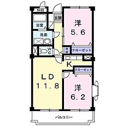 メゾンパルテール 2LDKの間取図画像