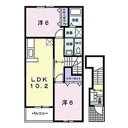 グリーンヒルズ　カーサＢ 2階2LDKの間取り