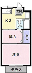 シングルハイツK 2Kの間取図画像