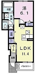 スカイガーデンA 1LDKの間取図画像