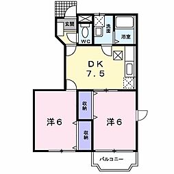 アヴェニールコートひびきのA 2DKの間取図画像