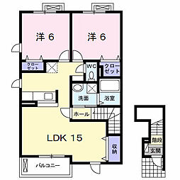 グリンデルハイム若園A 2LDKの間取図画像