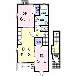 プランドール片縄南 2DKの間取図画像
