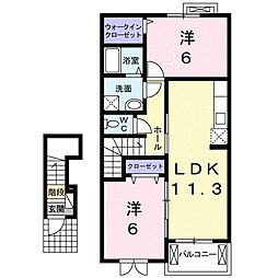 オアシス　ウノ 2階2LDKの間取り
