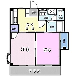 カーサ緑ケ丘 2DKの間取図画像