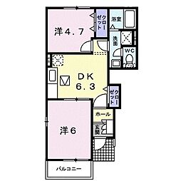 フランメゾンI 1階2DKの間取り