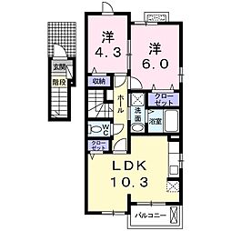 プラシードIII 2階2LDKの間取り