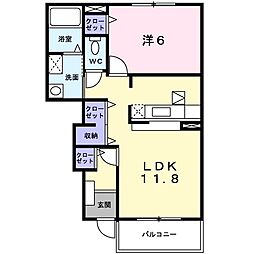 エクセレント・リヴァーB棟 1LDKの間取図画像