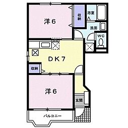 グリーンフィールドD棟 2DKの間取図画像