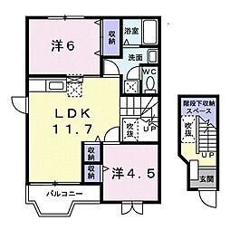グリーンフィールドＥ棟 2階2LDKの間取り