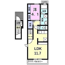 サンライトヒルズIII 2階1LDKの間取り