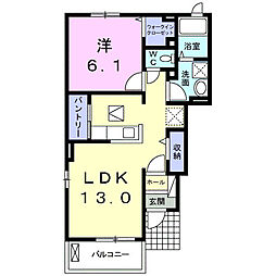 Ｗ・クイーンバリー　Ａ 1階1LDKの間取り