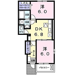 カーサ・ドマーニ　II 1階2DKの間取り