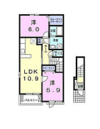 クワルツ・ド・ロッシュＢ 2階2LDKの間取り