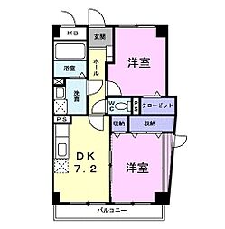 サンハイム宮千代 3階2DKの間取り