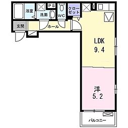 シャルマン東寺南II 1階1LDKの間取り