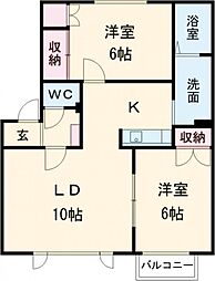 シティーハイム三條パークA 2LDKの間取図画像