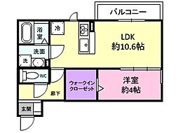 ヒルズ学園南 3階1LDKの間取り