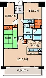 サーパスシティ守谷 9階3LDKの間取り