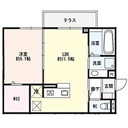 サニーハイツＢ 2階1LDKの間取り