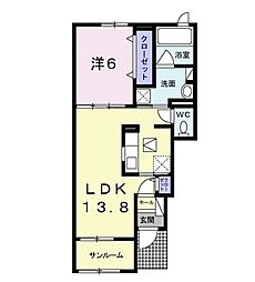 プラシードＫ　Ｃ 1階1LDKの間取り
