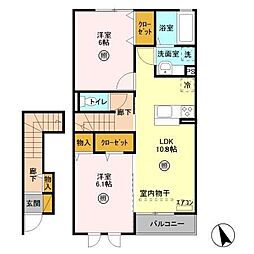ドッググレイスコート 2階2LDKの間取り