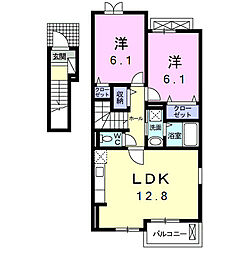 パルテールB 2LDKの間取図画像