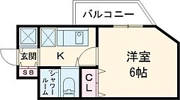 ビーハイツ北野 1階1Kの間取り