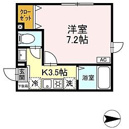 ルグランウィルA 1Kの間取図画像