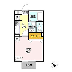 シャングリラ 1階1Kの間取り