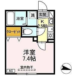 グラフォート古館 1階1Kの間取り