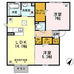 ブランディア　Ｂ 1階2LDKの間取り