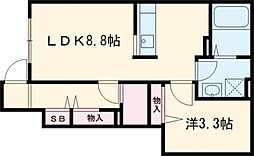 バローニＡ棟 1階1LDKの間取り