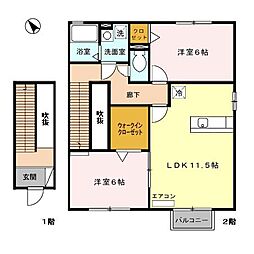 グロワール　Ｂ 2階2LDKの間取り