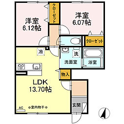 ポルトボヌール浜田 1階2LDKの間取り