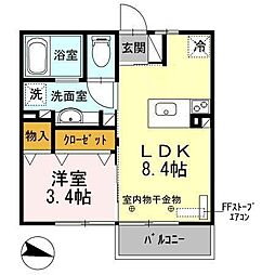 エクシア 2階1LDKの間取り