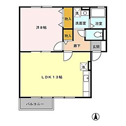 コンフォール布津原 2階1LDKの間取り