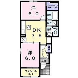 ティアガーネットB 2DKの間取図画像