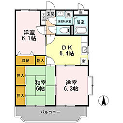 柳原マンションII 2階3DKの間取り