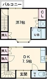 木村ハイツ 1階1DKの間取り
