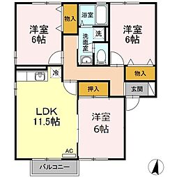 セジュール・リリーB 3LDKの間取図画像