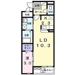 カーサクレインフィールド 1LDKの間取図画像