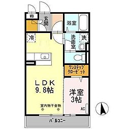 コム・シェ・ヴA 1LDKの間取図画像