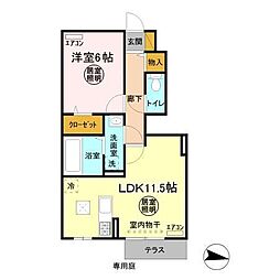 リルシア 1LDKの間取図画像