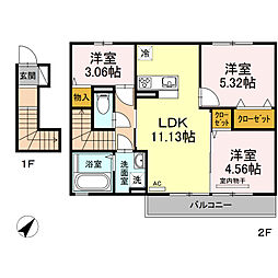 コンフォーティア三城II 2階3LDKの間取り