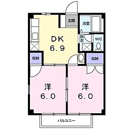 谷津コーポ 2DKの間取図画像