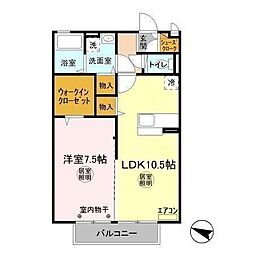グロースピュア 2階1LDKの間取り