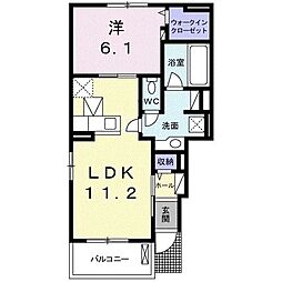サウスクレストグランデ浜野II 1階1LDKの間取り