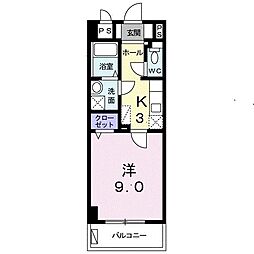 ハピナスHIGA 1Kの間取図画像